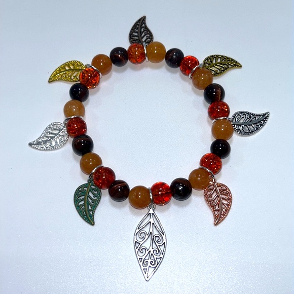 Handmade Leaf Charm Bracelet with Natural Tiger Eye & Sun Stones! - Picture 13 of 13
